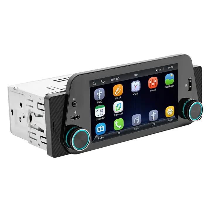 Reproductor Multimedia Para Coche 1Din Pantalla Táctil De 5 Pulgadas Soporte Carplay Y Android Auto Navegación Mirrorlink Entrada Retrovisora Universal - 1