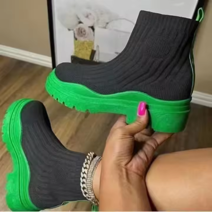 Botas De Mujer 2024 Nuevas En Gran Tamaño Con Color Caramelo Alta Elasticidad Transpirables Media Manga Suela Gruesa Botas De Moda Para Primavera/Otoño - 1