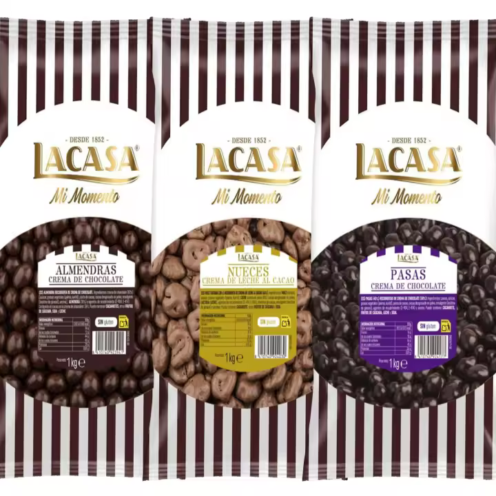 Lacasa Mi Momento pack 3kg bolas: Pasas de Corinto con chocolate Negro ,Almendra con chocolate Negro ,Nuez con chocolate con Leche - 1