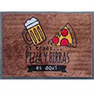 Paso Felpudo Divertido Lavable Antideslizante Cerveza y Pizzas Marrón 40x60 - 1