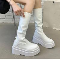Botas De Mujer Elegantes Y Modernas De Otoño/Invierno Con Punta Redonda Y Tacón Cuadrado Suelo Grueso Retro Botas De Caballero Temporada Primavera/Automnada Alta Hasta La Rodilla Material PU Y Microfibra - details 3