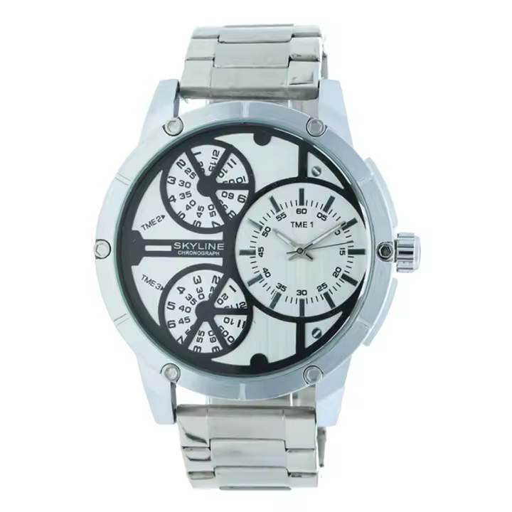 Reloj Analógico Skyline 093-0040 Acero Gris Moderno Elegante Esfera Blanca - Hombre - 1