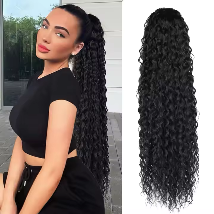 Pelucas Sintéticas 24 Pulgadas Cacheadas Con Cola De Caballo Extensión De Cabello Resistente Al Calor Con Cordón Para Mujeres Y Niñas - 1