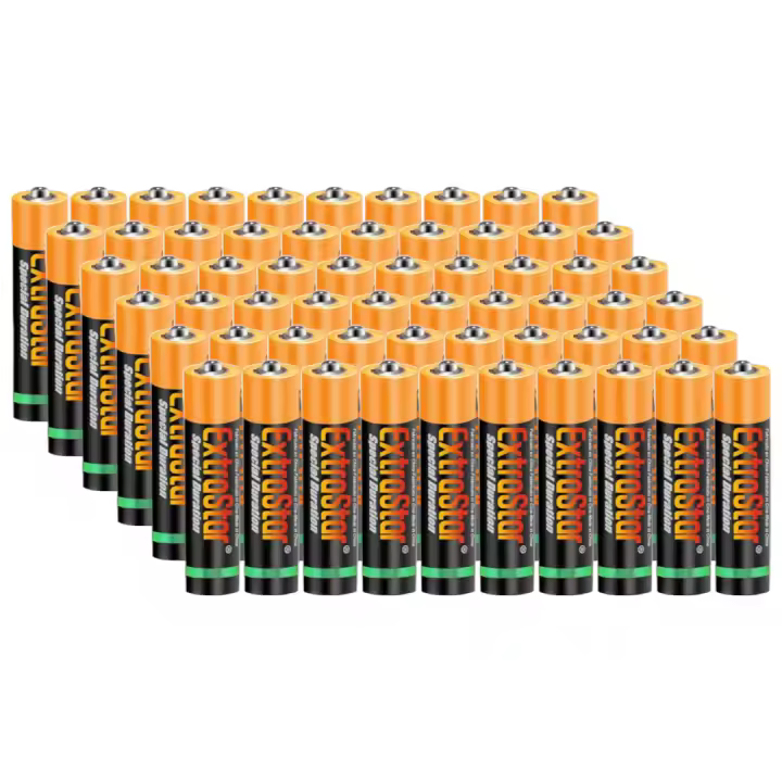 EXTRASTAR - Pilas AA de 1,5 voltios Paquete de 60 Batería Especial Duración / 0% Mercury para Juguetes Mandos Videojuegos Linternas Relojes etc. Pila R6 AA 860 mAh - 1