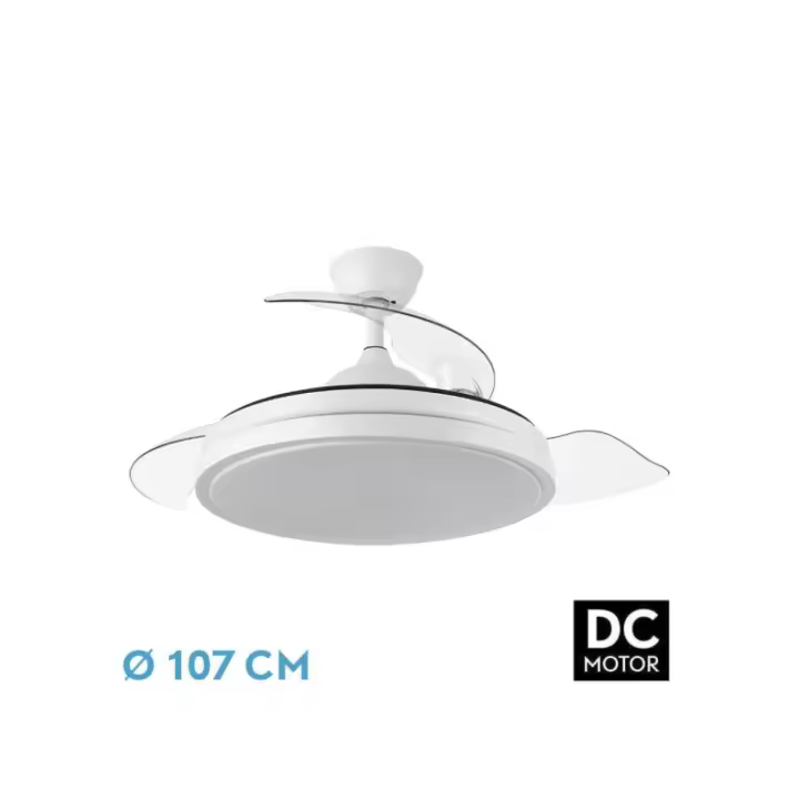 Ventilador de techo con luz Dc Escorpion 59w Blanco 3aspas desplegables 107d 5960lm 3000-4000-6000k Remoto+ Temporizador+ Memoria - fabrilamp - 1