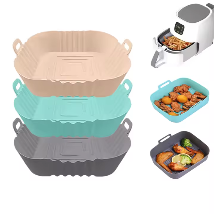 AYA MARKT  PACK de 3 Moldes de Silicona Cuadrada Reutilizable para Freidora de Aire  – Antiadherente, Resistente al Calor, Apto para Horno y Freidora de Aire, Fácil de Limpiar y Lavavajillas - 1