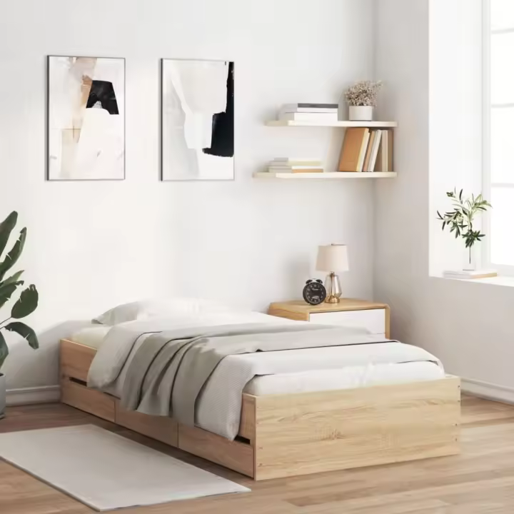 Cama con cajones madera ingeniería roble Sonoma 75x190 cm - 1