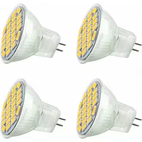 Foco LED GU4 MR11 de 12 V, 3 W, blanco cálido, 3000 K, 350 LM, 120°, 35 mm, equivalente a halógeno MR11 de 30 W, CA/CC de 24 V, 12 V, GU4, para armario de cocina, caravana, no regulable, paquete de 4 [Clase energética A+] - 1