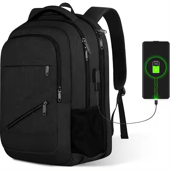 Riñonera – Bolso bandolera – Con puerto de carga USB – Hombre – Bolso de pecho – Antirrobo – Negro - 1