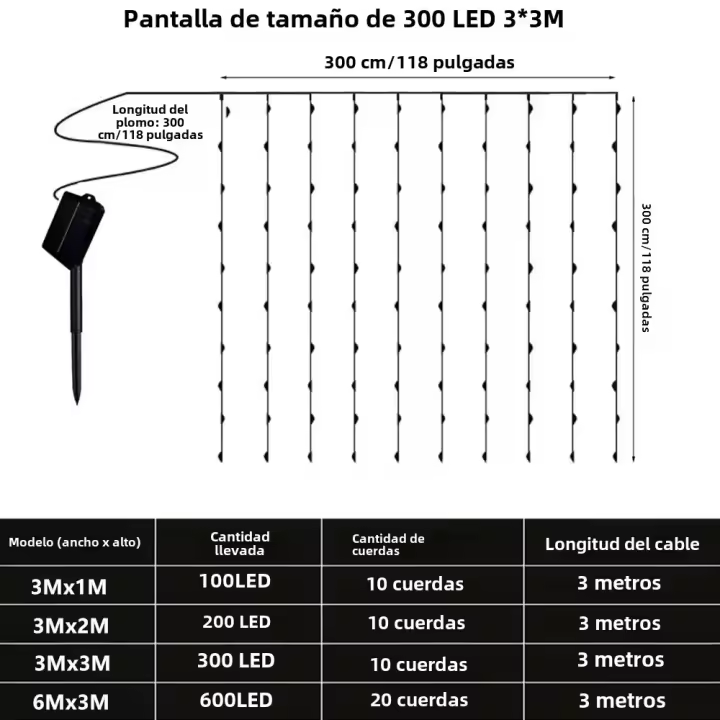 Curtain Light Solar Exterior 300LED Impermeable Luces De Cadena Para Jardín Patio Puente Decoración Festiva De Navidad - 1