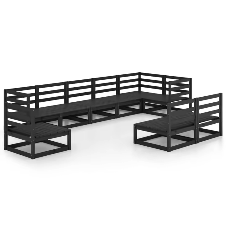 vidaXL Juego de muebles de jardín 9 piezas negro madera maciza de pino - 1