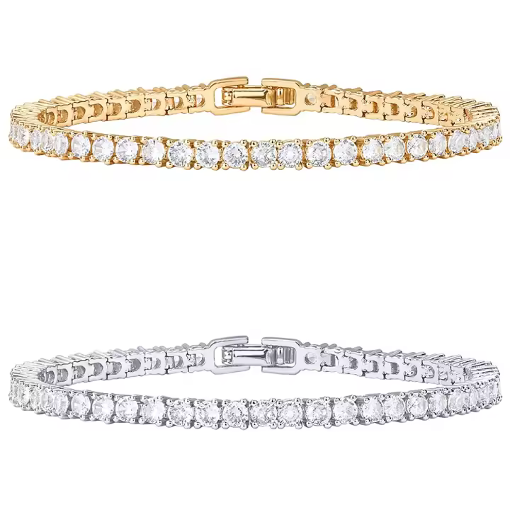Pulsera De Tenis Clásica De 2 Piezas Con Diamantes De Agua Micro-inlaid Y Circonita Cubica De 3mm Pulsera De Metal Para Mujer - 1