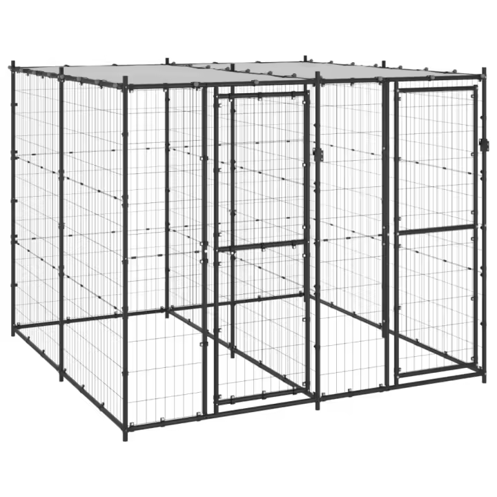 vidaXL Perrera de exterior de acero con techo 4,84 m² - 1