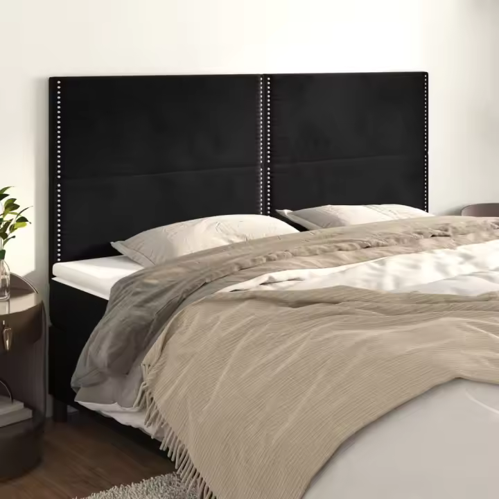 vidaXL Cabeceros 4 unidades de terciopelo negro 100x5x78/88 cm - 1