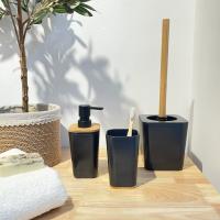 Baños Boutique Juego de 3 Piezas Accesorios de Baño de Bambú - Dispensador de Jabón, Vaso para Cepillo de Dientes y Escobilla para Inodoro - Estilo Nórdico Negro - details 0
