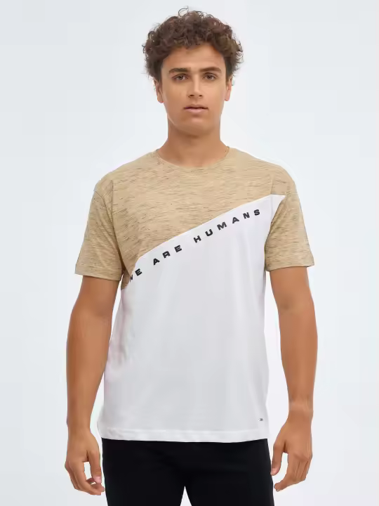 Camiseta regular de manga corta y cuello redondo con estampado color block y texto INSIDE - 1