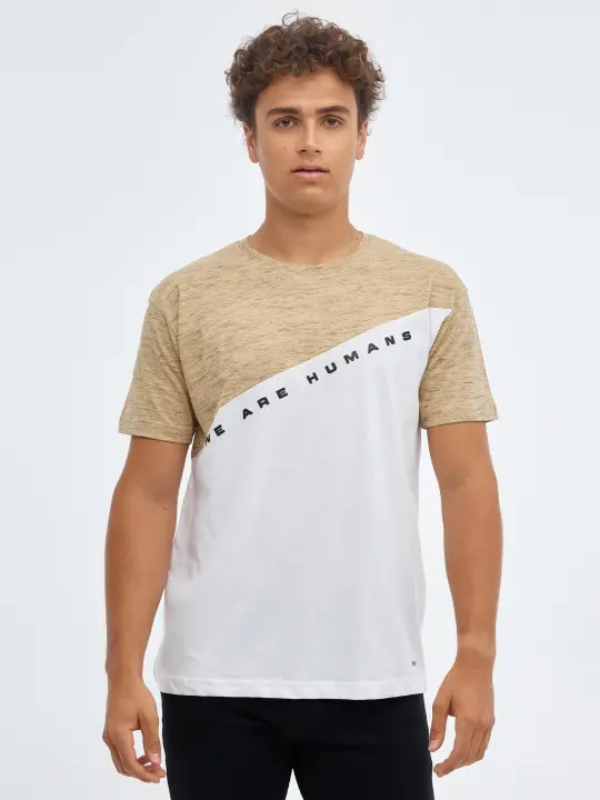 Camiseta regular de manga corta y cuello redondo con estampado color block y texto INSIDE - 1