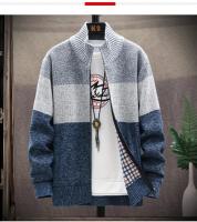 Nueva Chaqueta De Punto De Piel Para Hombre Otoño Invierno Cierre De Cremallera Estilo Casual Con Contraste De Rayas Suéter De Velours - details 7