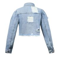 Chaqueta Corta De Denim Para Mujer Estilo Calle Con Borlas Y Bolsillos Doble Decoración De Agujeros Cierre Único Moda Otoño/Winter - details 4