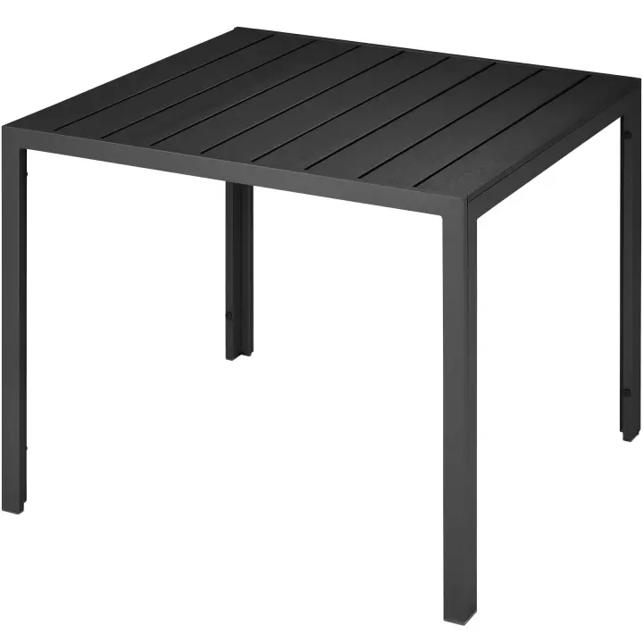 Tectake - Mesa de aluminio para jardín Maren con patas ajustables en altura 90 x 90 x 74,5 cm, Superficie mesa con aspecto de paneles de madera, Dos patas ajustables en altura, Fácil de limpiar - 1