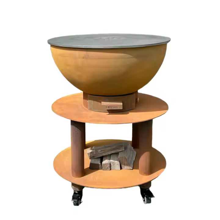 TempoStyle-Barbacoa de Madera Stromboli | Barbacoa Redonda en Maple Corten, Madera y Carbón vegetal | Parrilla de Jardín y exterior con Parrilla de Cocina Maple inoxidable 316 sp.1cm (Corten) - 1