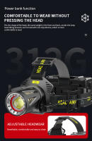 Linterna Frontal LED XHP360 De Alta Potencia Con Zoom Y Rotación Sensible 90° USB Recargable Luz De Camping Con Bank De Energía - details 12