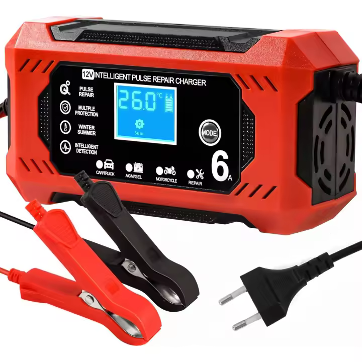 Cargador de Baterias Coche y Moto, Cargador Bateria Moto 12V 6A Inteligente Cargador de Batería de Coche with Pantalla LCD Cargador Bateria Coche para Automóviles, Moto, Coche, AGM, Gel, SLA - 1