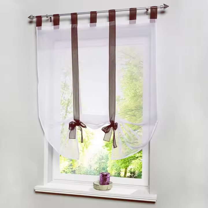 - 1 pieza Cortina Romana Adorable Nudo Estilo Dormitorio Sentado Ventana de Voile Bordada - Café - 140cmx140cm - 1