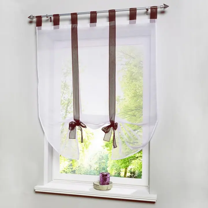 - 1 pieza Cortina Romana Adorable Nudo Estilo Dormitorio Sentado Ventana de Voile Bordada - Café - 140cmx140cm - 1