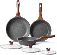 Inducción Juego de sartenes with Mango Hot resistant Granite Sartén para tortillas sin PFOA Mármol Katería de Cocina 20cm 24cm 28cm - details 0
