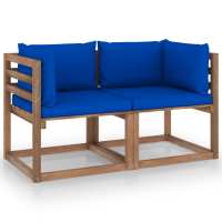 vidaXL Sofá de jardín de palets de 2 plazas con cojines en color Azul claro/Crema/Rojo vino tinto y más | acolchados duraderos para sofás de jardín terraza exterior - details 9
