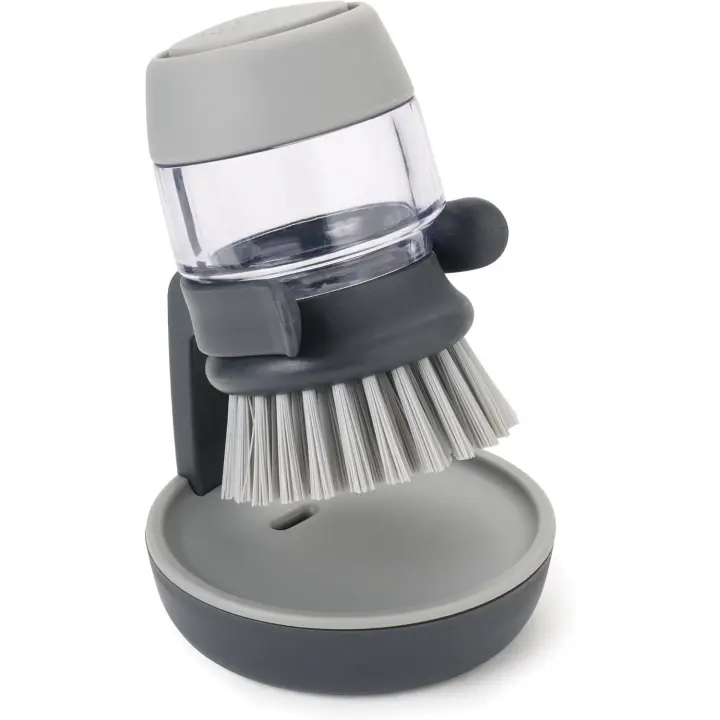 Cepillo de limpieza para cocina con dispensador de jabón rellenable Palm Scrub con soporte de almacenamiento, color gris - 1