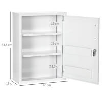kleankin Botiquín de Pared de Acero Botiquín para Medicinas de 3 Niveles Armario de Botiquín con Cerradura y 2 Llaves para Cocina Baño 40x15x53,5 cm Blanco - details 2