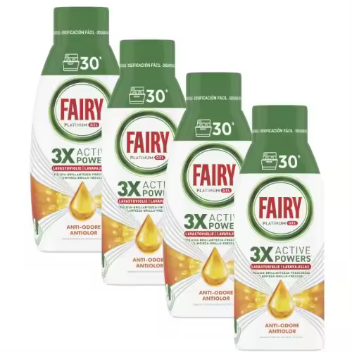 Fairy Platinum Gel - Detergente para Lavavajillas automático - Antiolor  - PACK AHORRO:  4x600ml - Total 120 lavados. - 1