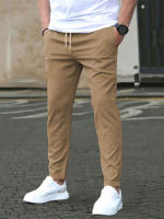 Pantalones Casuales Para Hombre De Color Sólido Con Cinturón Ajustable Y Bolsillos Estilo Regular Y Moda Pantalones Largos De Polyester - details 13