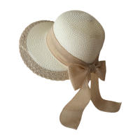 Sombrero De Paja Ancha Para Mujer Con Borde De Encaje Y Lazo Para Deportes Al Aire Libre Senderismo Y Viajes En La Playa - details 6