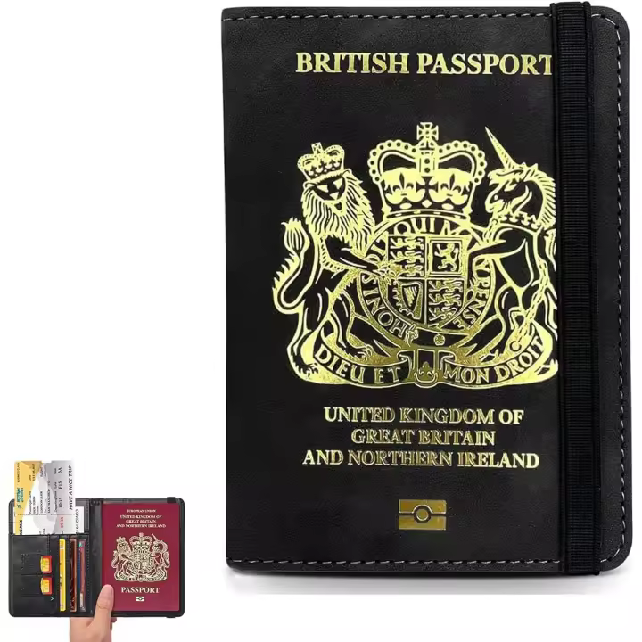 Soporte para Pasaporte Britanico with Correa elástico, estuche para Pasaporte with RFID bloqueo, tarjetas de Crédito (Negro) - 1