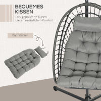 Silla hamaca 194 cm Cesta columpio plegable con armazón y Cojines para Jardín interior y exterior hasta 100 kg Gris Claro - details 1