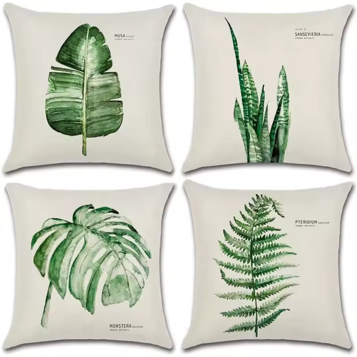 Juego de 4 fundas de juguete Decorativas de 45x45 cm, fundas de almohada impermeable with Hojas Verdes, Perfectas para Banco de Jardín y patio al Aire Libre - 1
