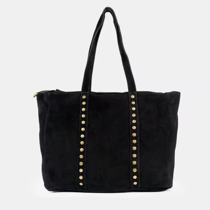 Bolso tote de piel mujer apto para portátil 13 pulgadas con cremallera en el cierre diseño tachuelas piel genuina Hecho en Italia Negro/Azul/Rojo/Verde/Khaki/Azul J1162 - 1
