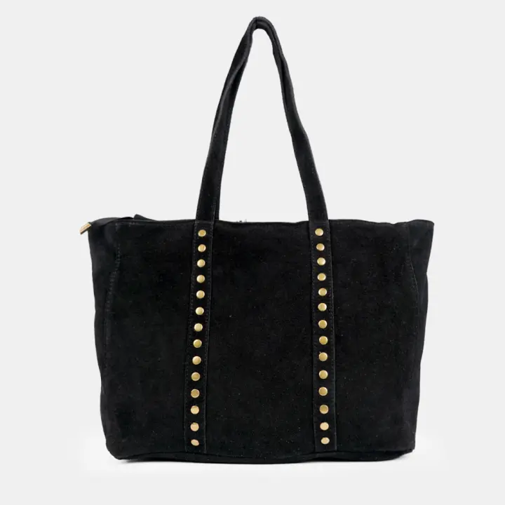 Bolso tote de piel mujer apto para portátil 13 pulgadas con cremallera en el cierre diseño tachuelas piel genuina Hecho en Italia Negro/Azul/Rojo/Verde/Khaki/Azul J1162 - 1