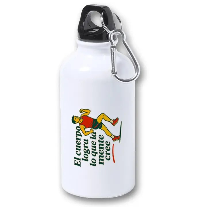 MERCHANDMANIA Bidón 400ml metálico frase motivadora gimnasio cuerpo mente logro esfuerzo para viaje y deporte - 1
