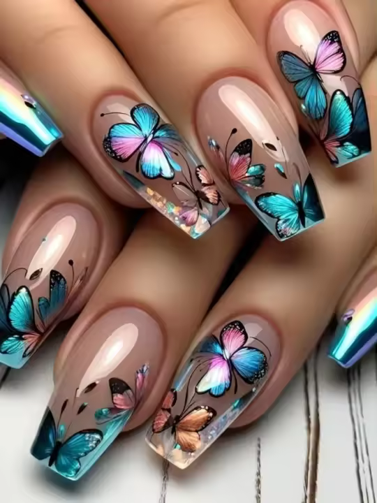 Juego De Uñas Postizas Con Diseño De Ballet Y Mariposa 24 Piezas Superficie Brillante Elegantes Y Lujo Uñas Falsas De Resina - 1
