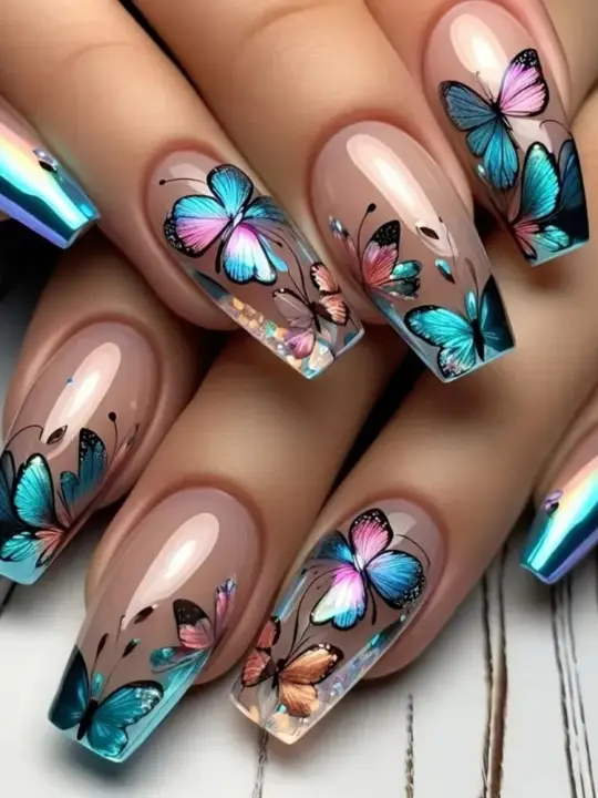 Juego De Uñas Postizas Con Diseño De Ballet Y Mariposa 24 Piezas Superficie Brillante Elegantes Y Lujo Uñas Falsas De Resina - 1