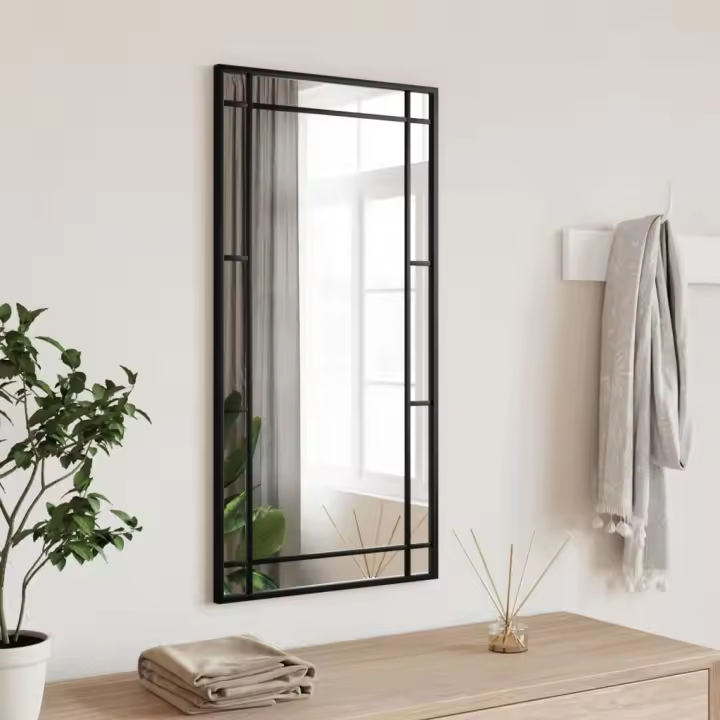 Espejo de pared rectangular de hierro negro 40x80 cm - 1