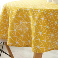 Mantel Redondo De Lino Y Algodón Nordico Amarillo Con Estampado De Arroz Cubierta De Mesa Para Té Moderna Resistente Al Aceite - details 3