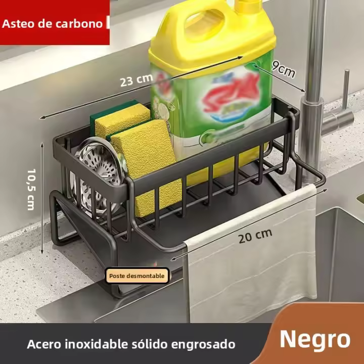 Organizador De Fregadero De Cocina Estante De Drenaje ABS Plástico Porta Esponja Y Toalla Soporte Para Enjuague Rápido Y Basta De Cocina - 1