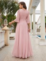 Vestido De Novia Maxi Unithorse Con Cuello Encaje Manga Larga Estilo Elegante Para Damas De Honor Material Poliéster Silueta A-Line - details 2