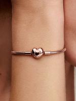 Pandora - Pulsera de Cadena de serpiente con Cierres de corazón Moments - Baño de Oro Rosa de 14 K - details 1