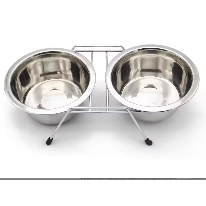 2X Comedero Bebedero Acero Inoxidable para Perro Gato Mascotas con Soporte Base Doble S/M/L para Elegir BPS-11125 - 1